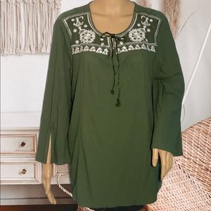 New Directions Earthy Green Flowy Shirt